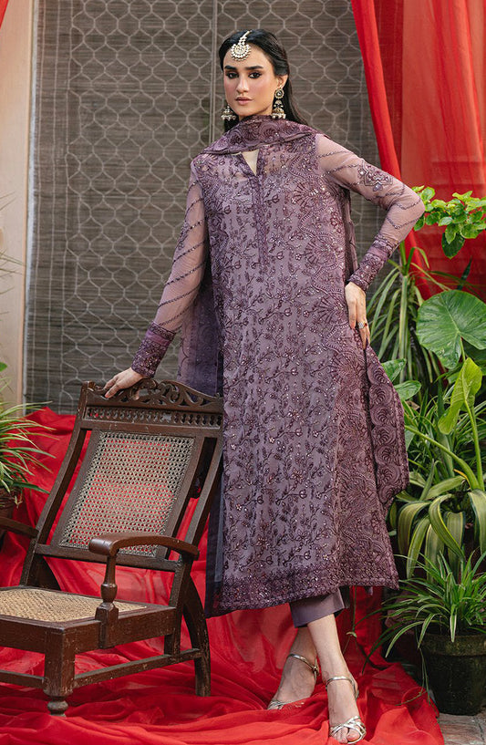 Amel by Freesia Luxury Embroidered Chiffon Unstitched 3 Piece Suit - FSU-5649 ASH ROSE - FS25AML - Purple - Festive Collection