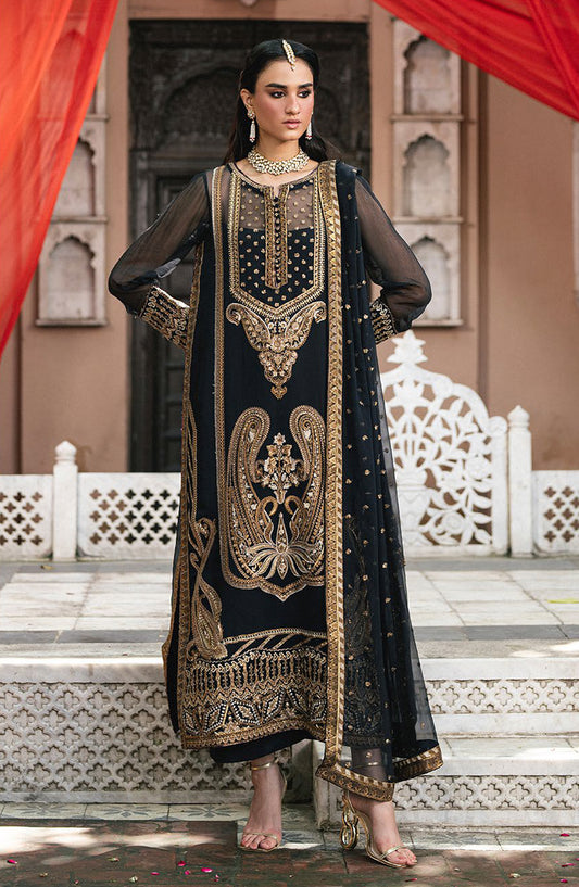 Amel by Freesia Luxury Embroidered Chiffon Unstitched 3 Piece Suit - FSU-5648 OUTER SPACE - FS25AML - Black - Festive Collection