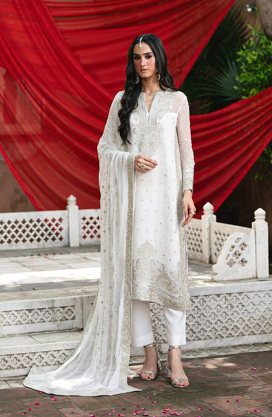 Amel by Freesia Luxury Embroidered Chiffon Unstitched 3 Piece Suit - FSU-5641 CLOUD DANCER - FS25AML - White - Festive Collection