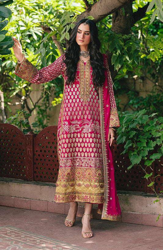 Amel by Freesia Luxury Embroidered Chiffon Unstitched 3 Piece Suit - FSU-5644 CRIMSON - FS25AML - Pink - Festive Collection