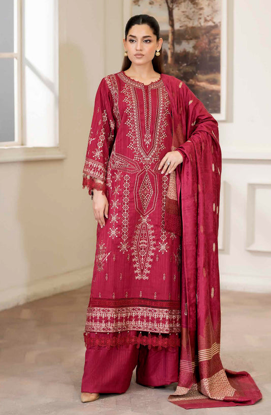 Amish by Johra Luxury Embroidered Unstitched 3 Piece Suit - JW-424 - JH25MISH - Maroon - Winter Collection