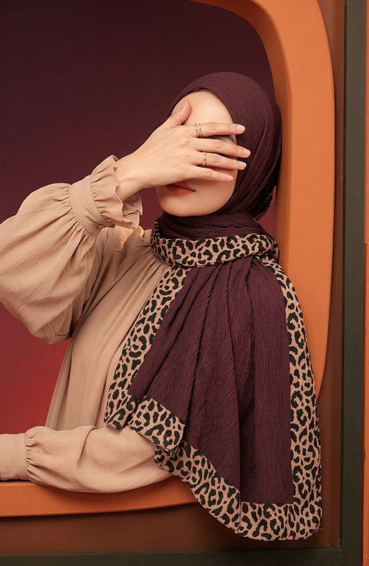 Amna Khadija Cheetah-Print Chiffon Stole - AKW-12 - AM26STL - Maroon - Winter Collection