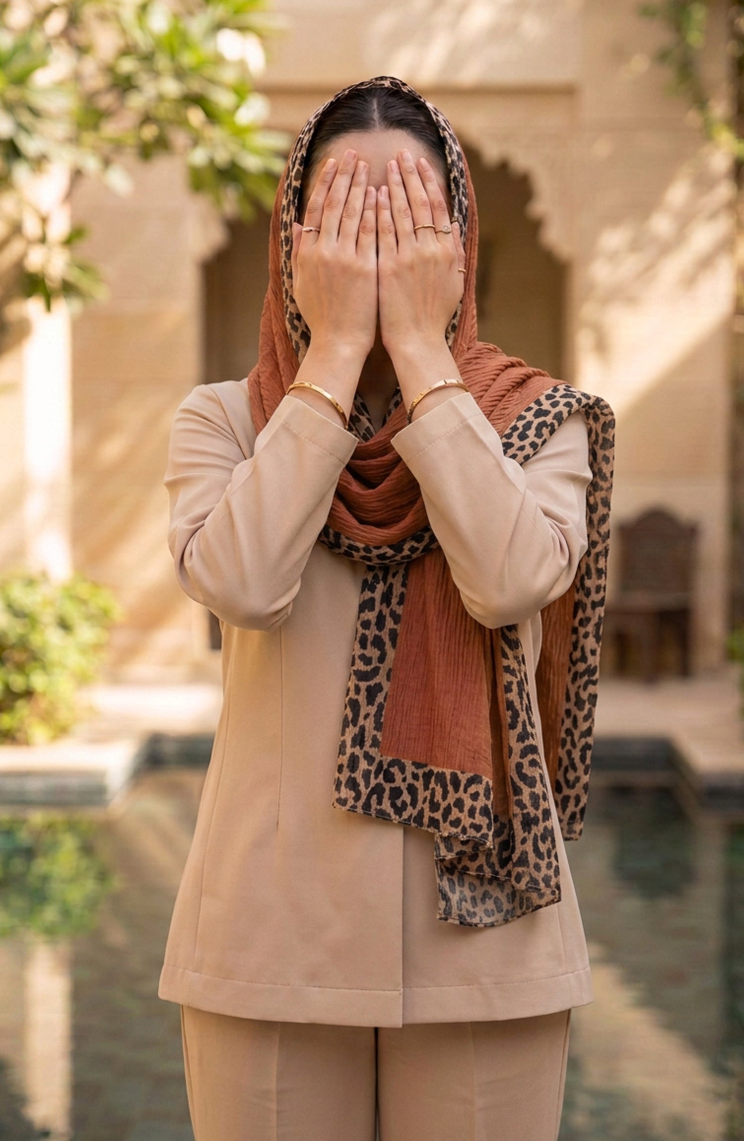 Amna Khadija Cheetah-Print Chiffon Stole - AKW-18 - AM26STL - Rust - Winter Collection