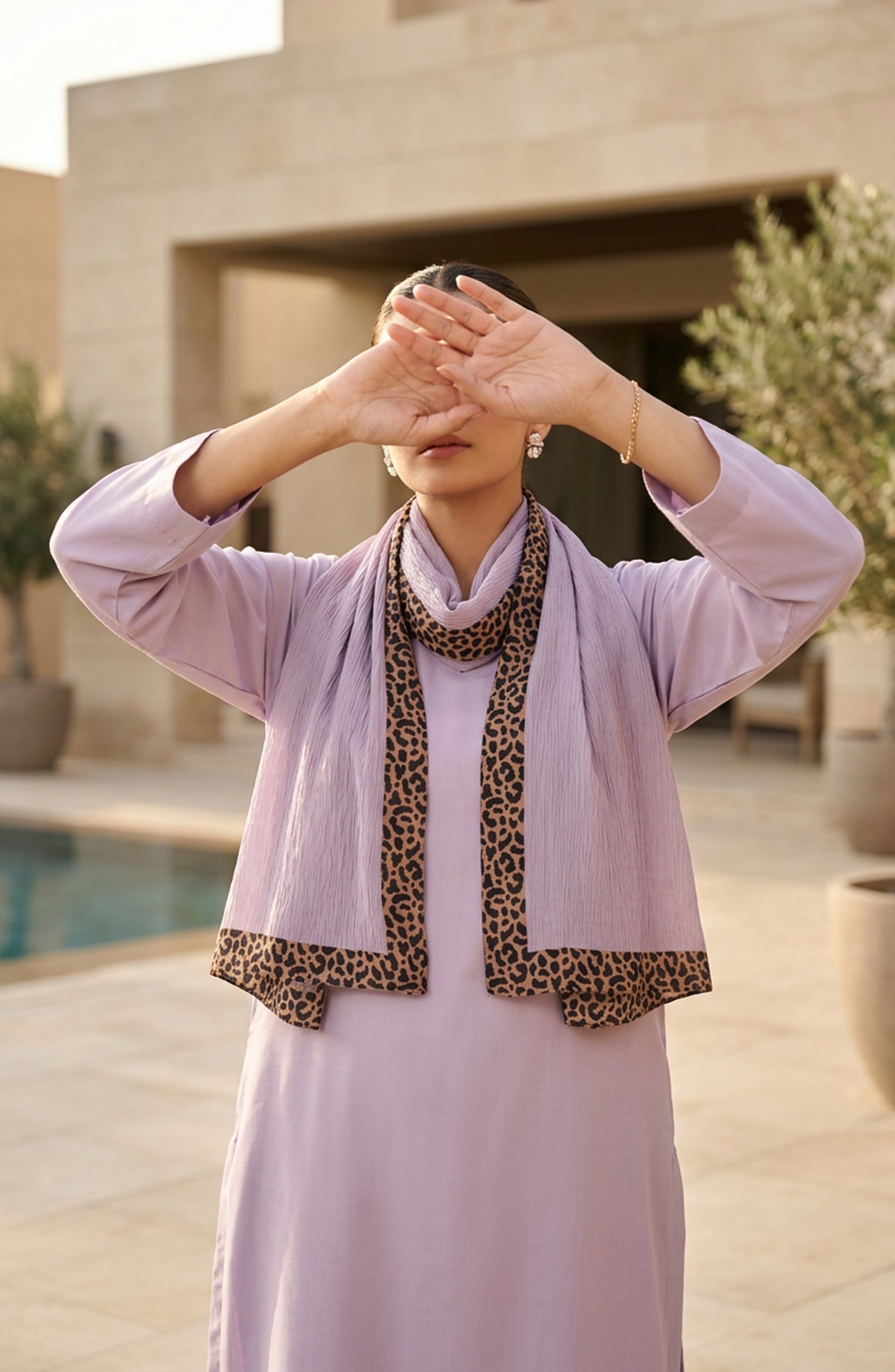 Amna Khadija Cheetah-Print Chiffon Stole - AKW-19 - AM26STL - Purple - Winter Collection