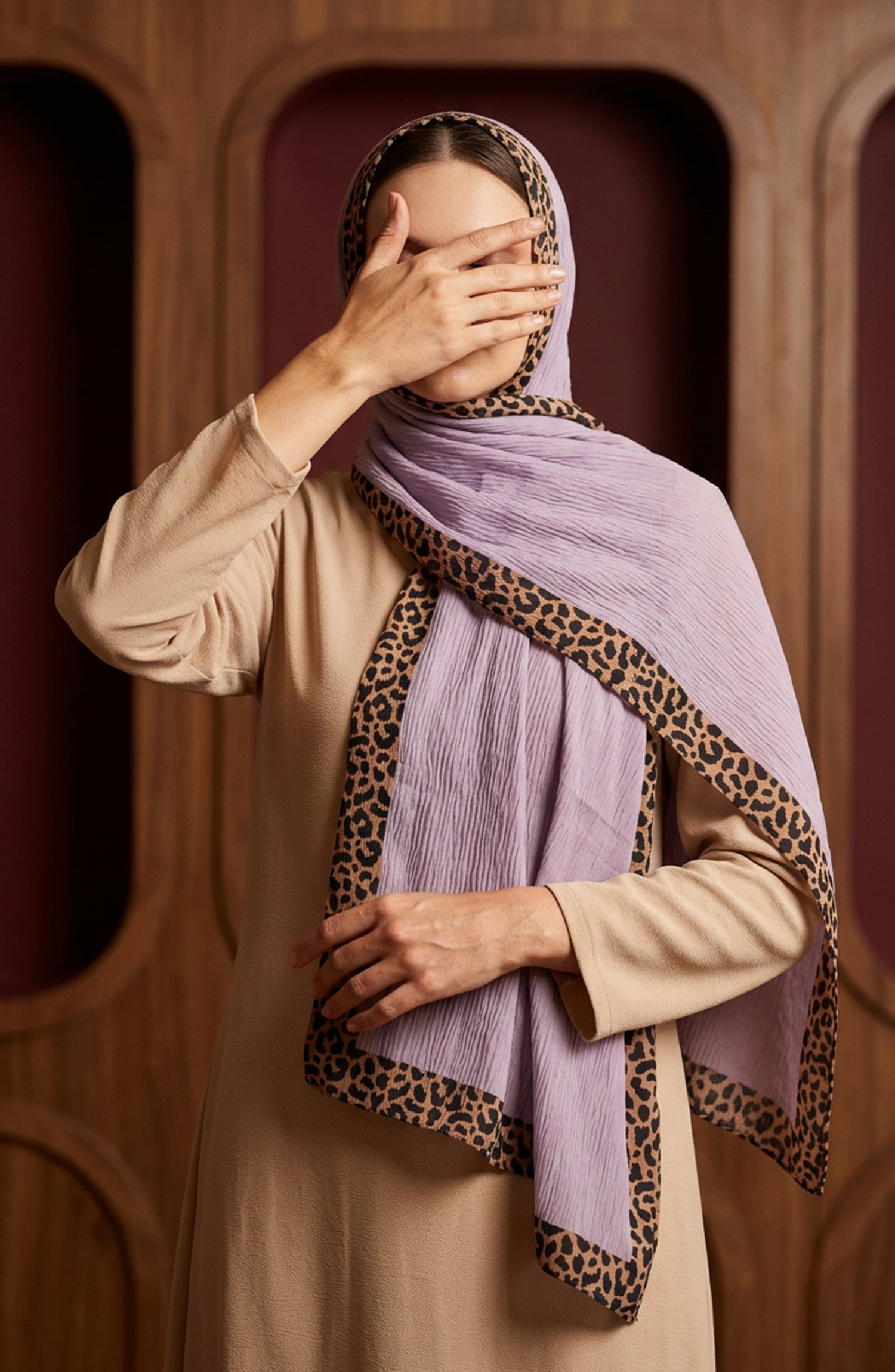 Amna Khadija Cheetah-Print Chiffon Stole - AKW-19 - AM26STL - Purple - Winter Collection