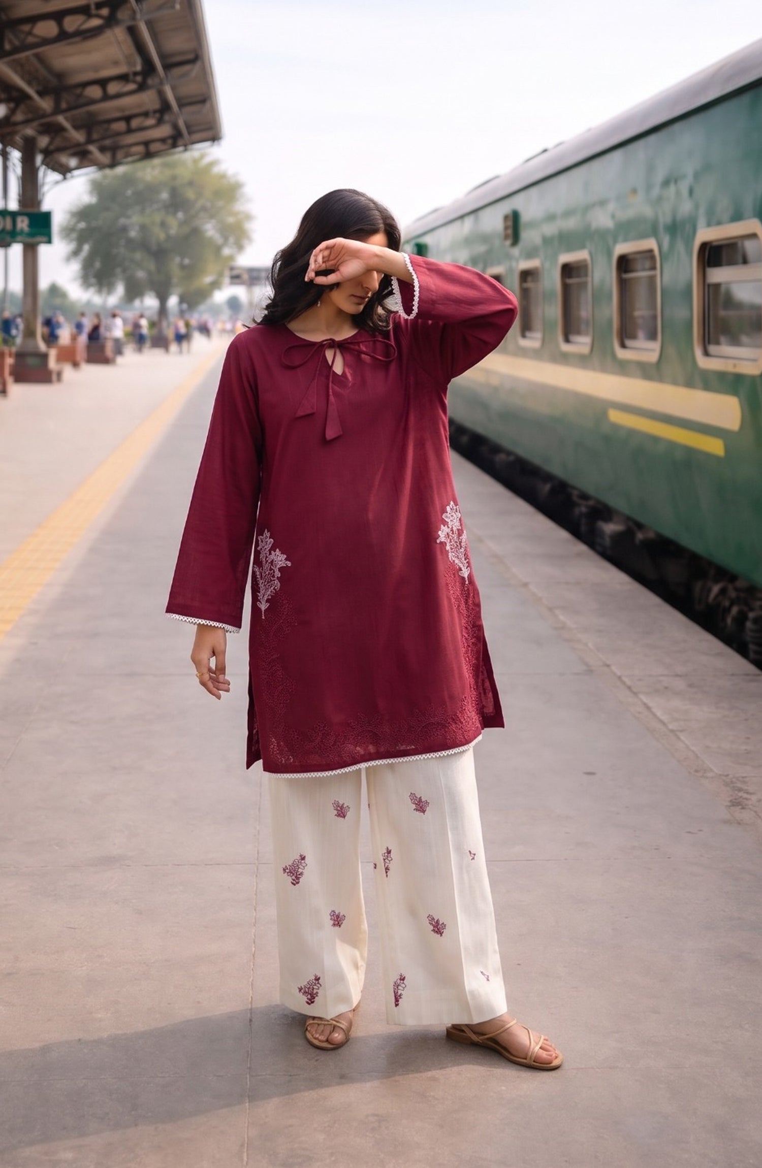 Amna Khadija Embroidered Khaddar Stitched 2 Piece Co-ord Sets - AKPF-02 - AM26AKPF - Red - Winter Collection