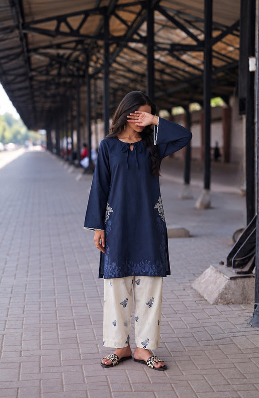 Amna Khadija Embroidered Khaddar Stitched 2 Piece Co-ord Sets - AKPF-03 - AM26AKPF - Blue - Winter Collection