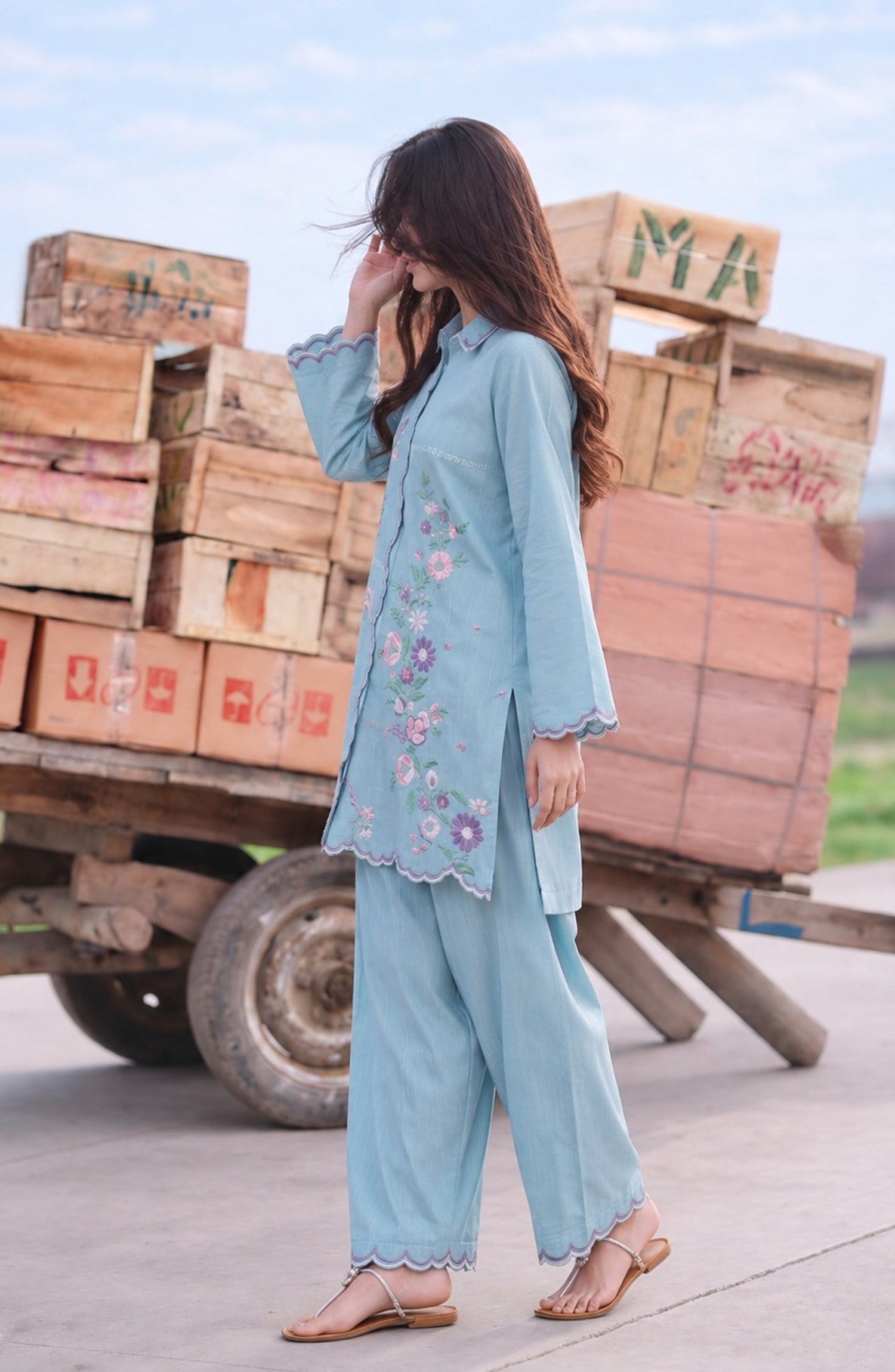 Amna Khadija Embroidered Khaddar Stitched 2 Piece Co-ord Sets - AKPF-04 - AM26AKPF - Sky Blue - Winter Collection