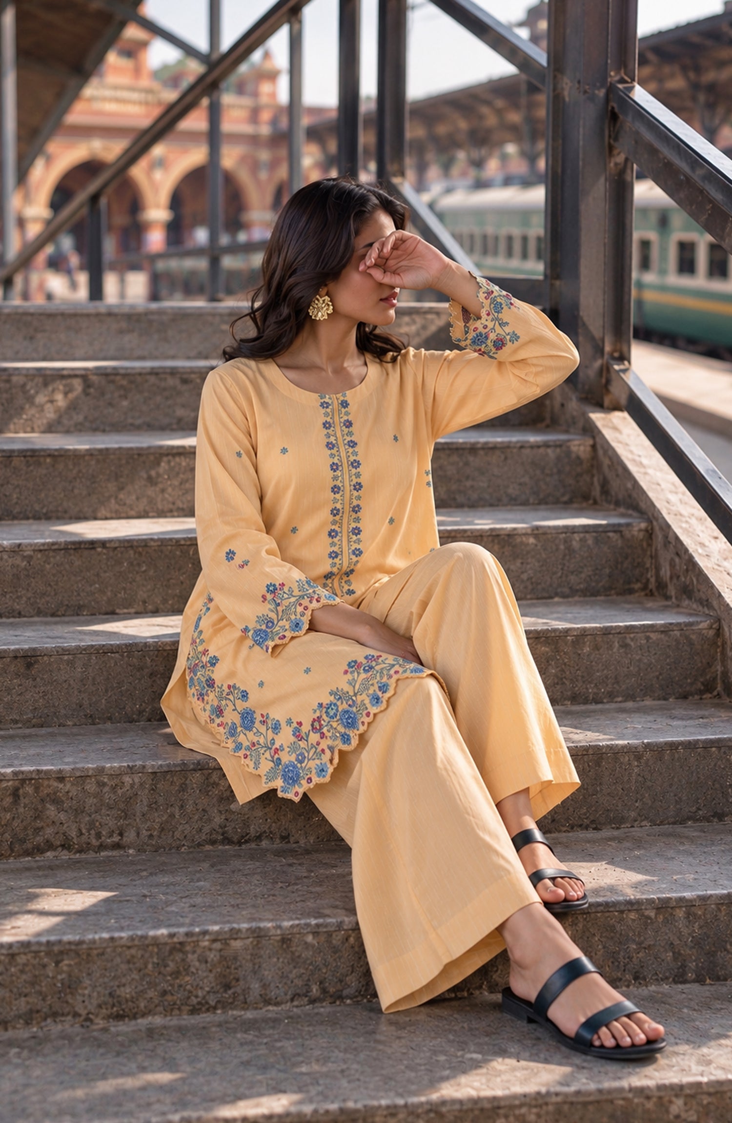 Amna Khadija Embroidered Khaddar Stitched 2 Piece Co-ord Sets - AKPF-06 - AM26AKPF - Yellow - Winter Collection