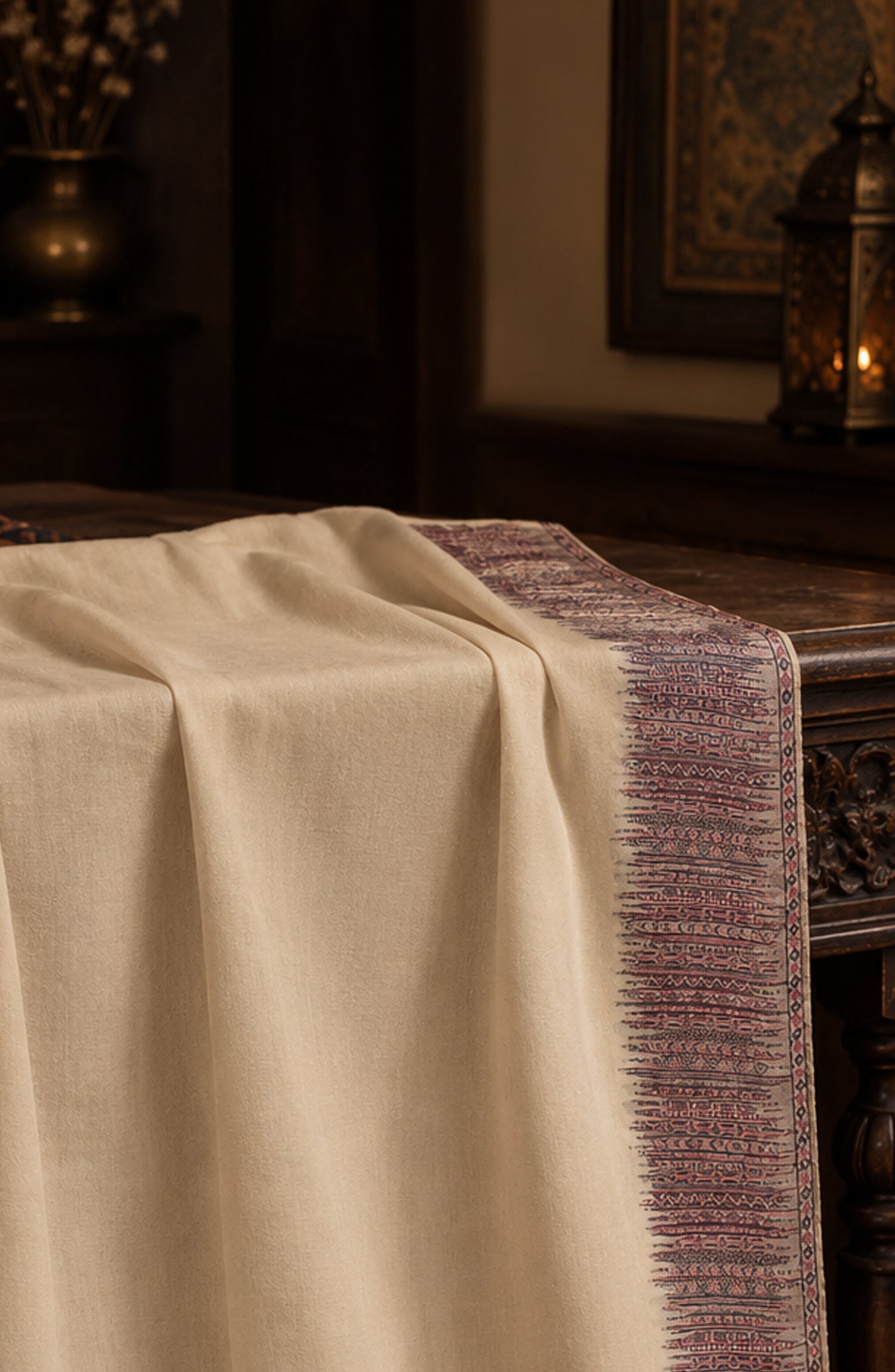 Amna Khadija Kanni Wool Jacquard Shawl - D-01 - AM26GW - Fawn - Winter Collection