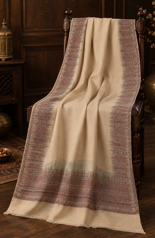 Amna Khadija Kanni Wool Jacquard Shawl - D-01 - AM26GW - Fawn - Winter Collection
