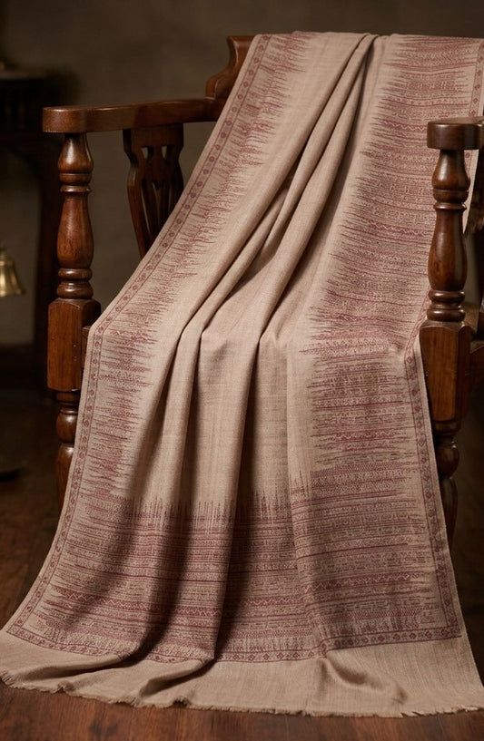 Amna Khadija Kanni Wool Jacquard Shawl - D-05 - AM26GW - Beige - Winter Collection