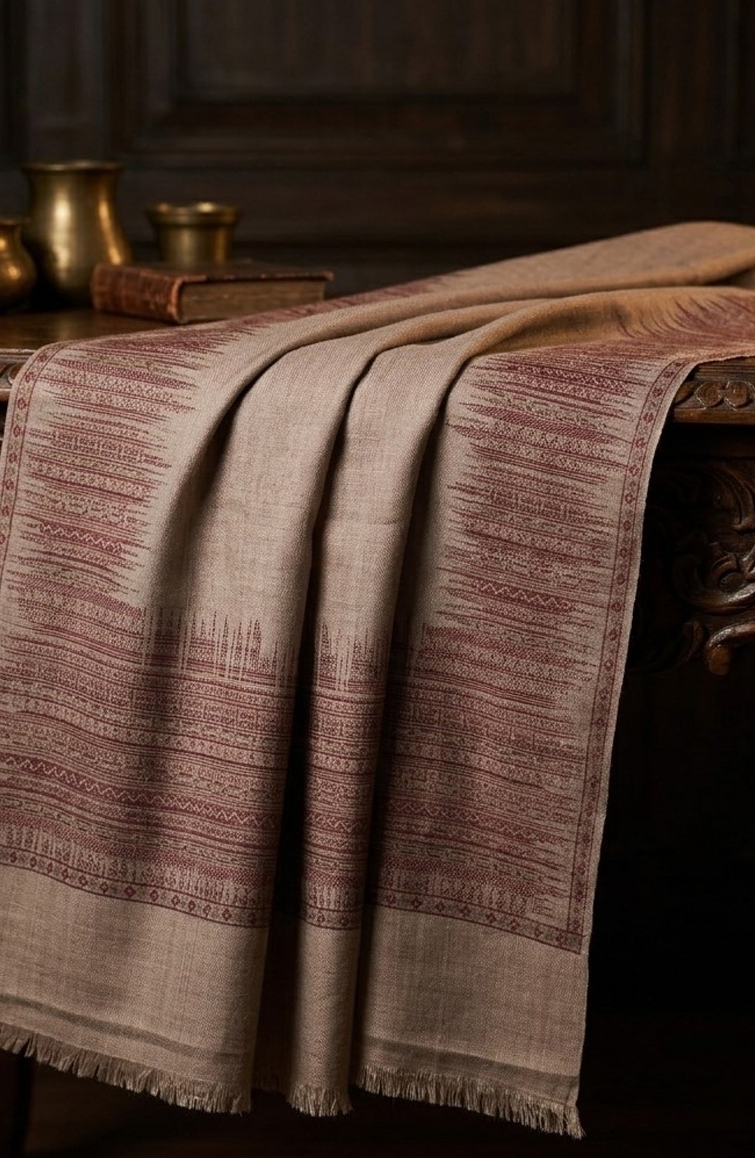 Amna Khadija Kanni Wool Jacquard Shawl - D-05 - AM26GW - Beige - Winter Collection