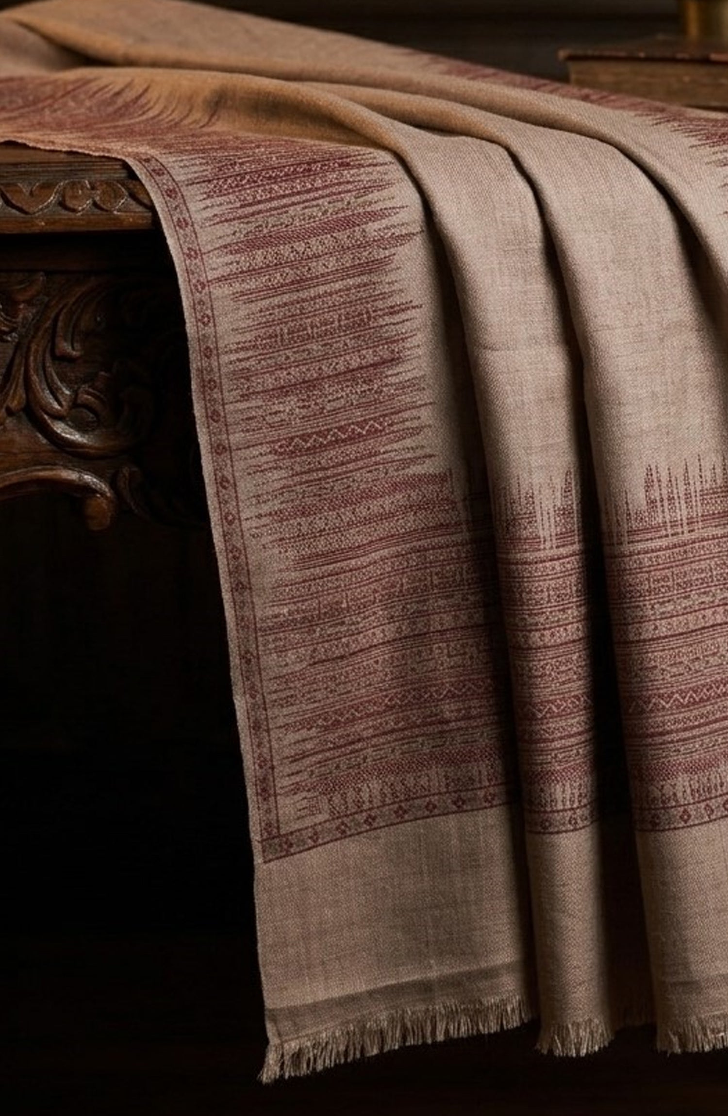 Amna Khadija Kanni Wool Jacquard Shawl - D-05 - AM26GW - Beige - Winter Collection