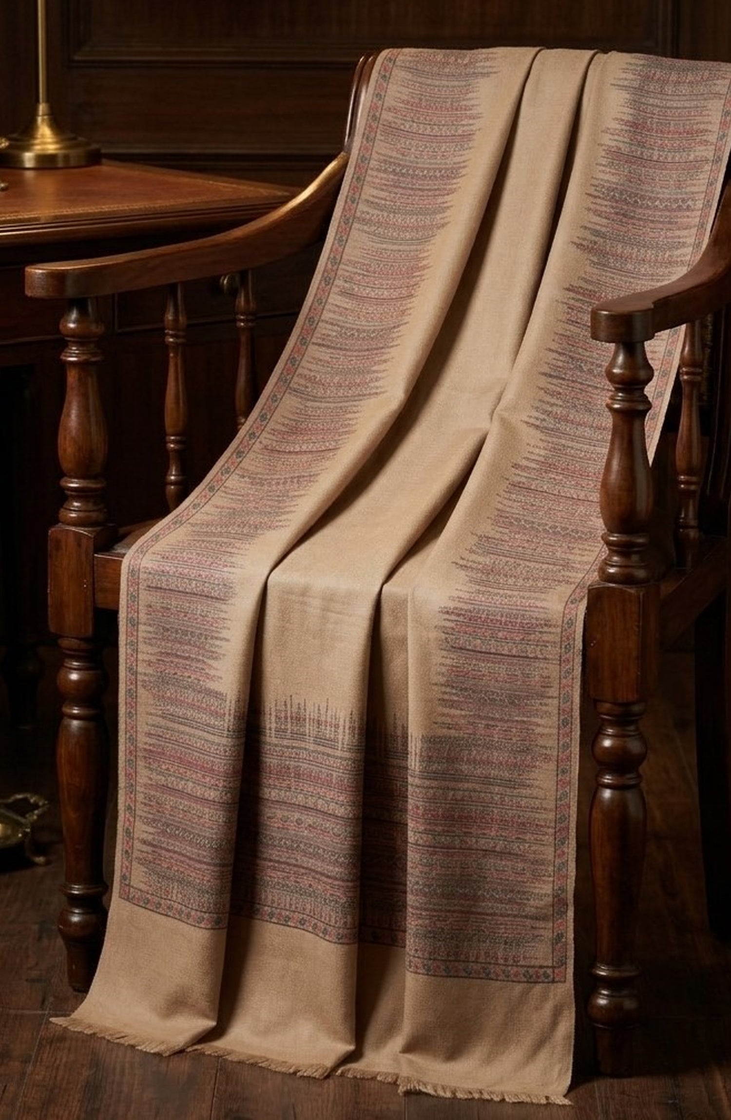 Amna Khadija Kanni Wool Jacquard Shawl - D-06 - AM26GW - Fawn - Winter Collection