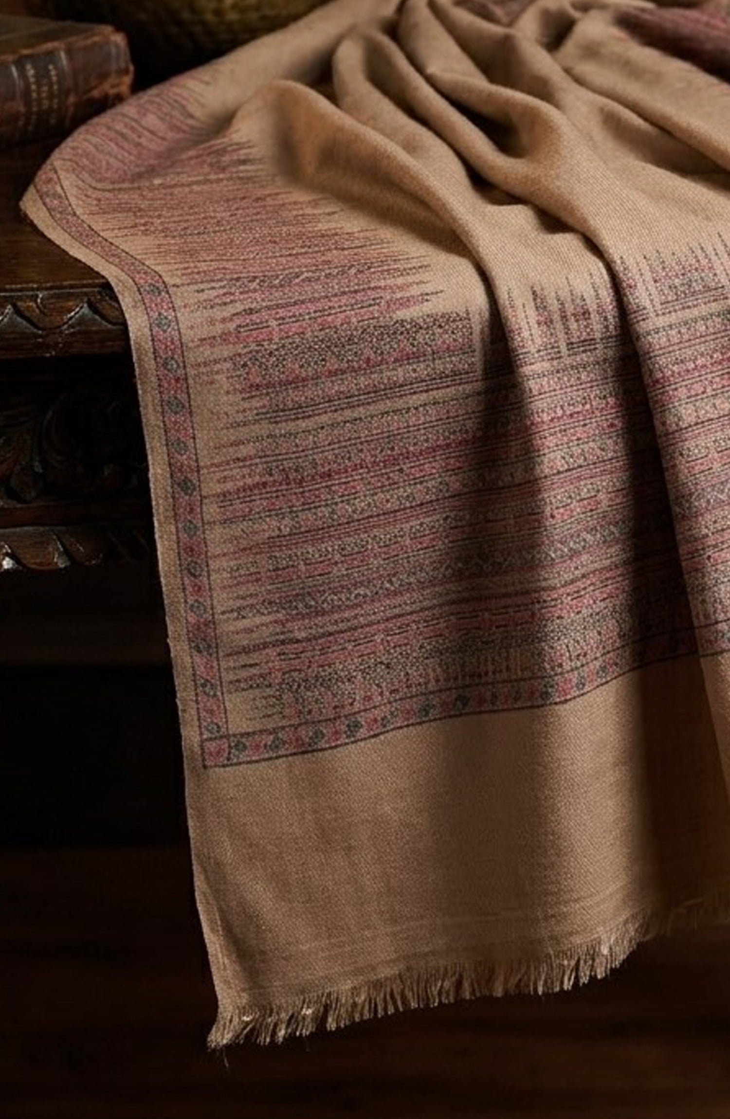 Amna Khadija Kanni Wool Jacquard Shawl - D-06 - AM26GW - Fawn - Winter Collection