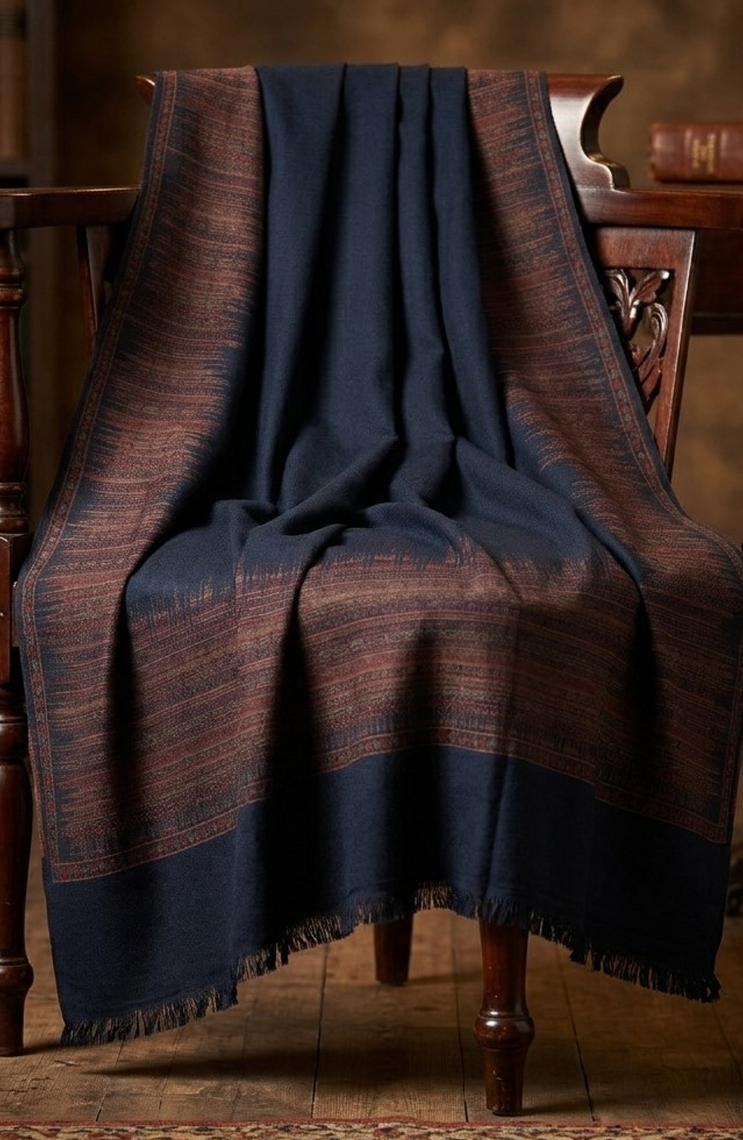 Amna Khadija Kanni Wool Jacquard Shawl - D-08 - AM26GW - Blue - Winter Collection