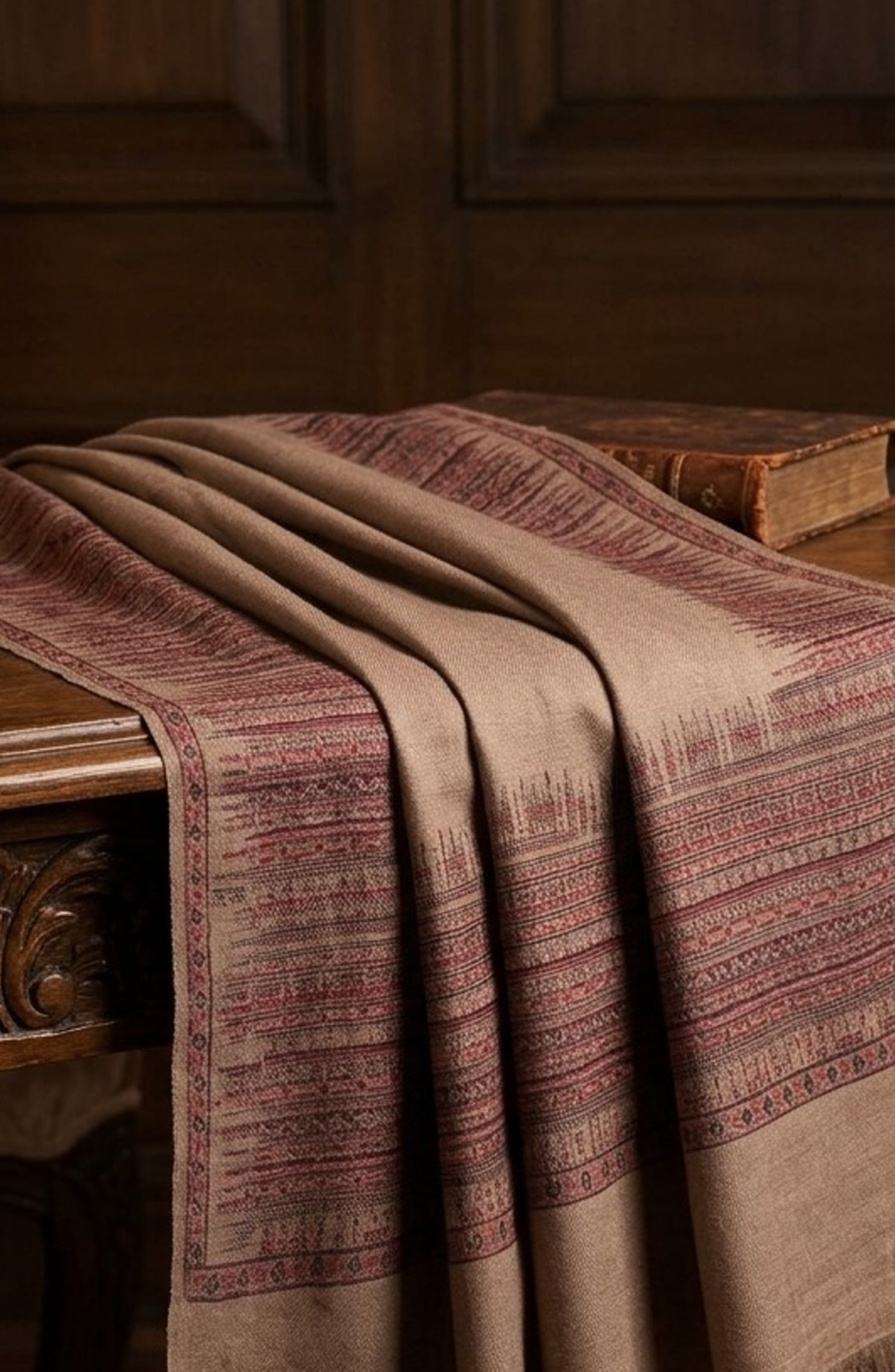 Amna Khadija Kanni Wool Jacquard Shawl - D-09 - AM26GW - Beige - Winter Collection