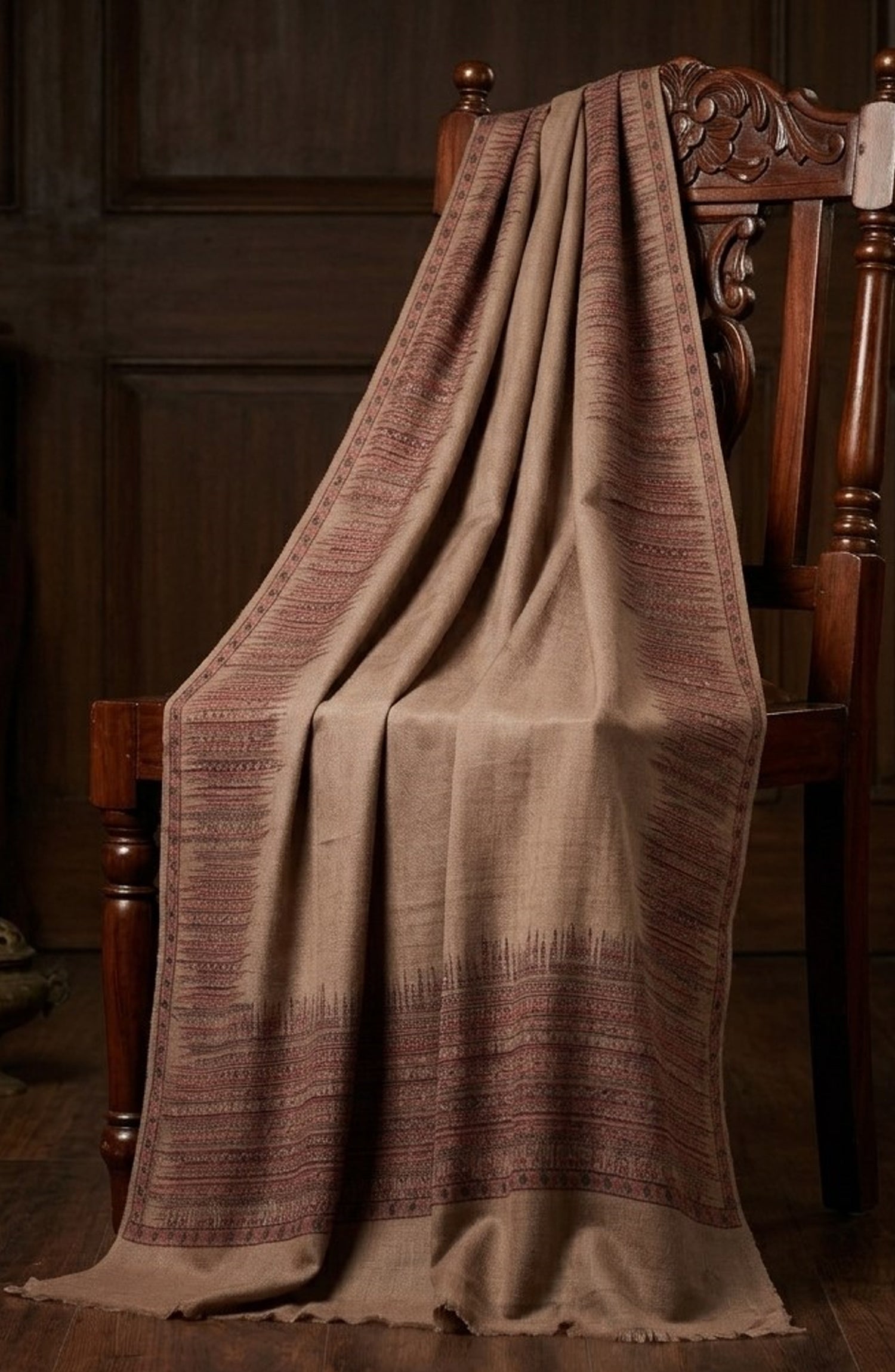 Amna Khadija Kanni Wool Jacquard Shawl - D-09 - AM26GW - Beige - Winter Collection