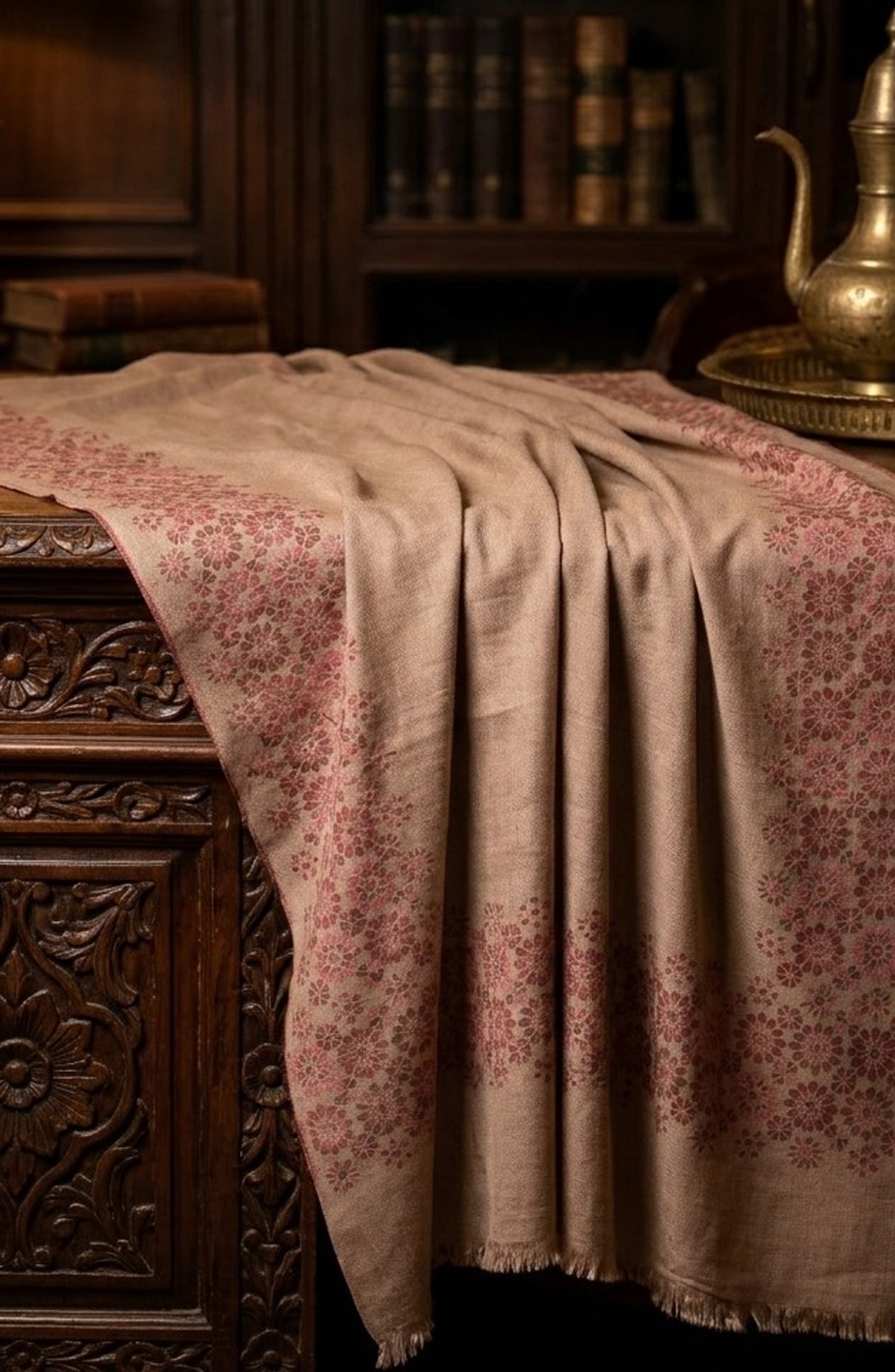 Amna Khadija Kanni Wool Jacquard Shawl - D-12 - AM26GW - Light Beige - Winter Collection