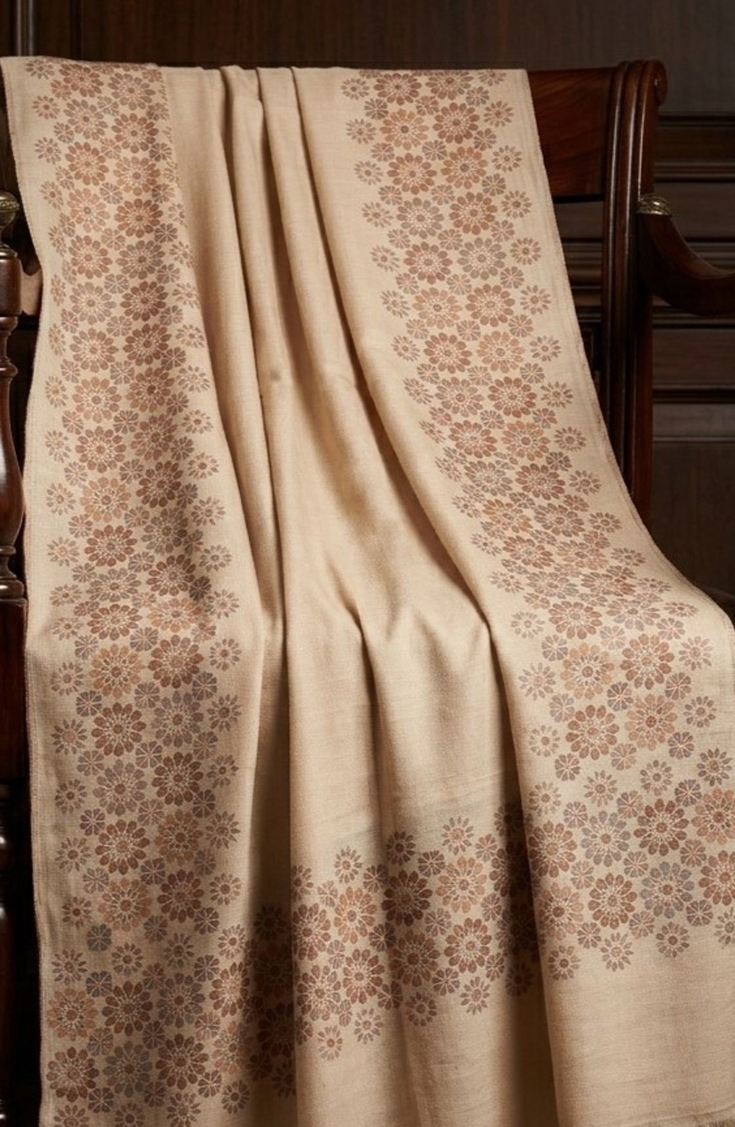 Amna Khadija Kanni Wool Jacquard Shawl - D-14 - AM26GW - Fawn - Winter Collection