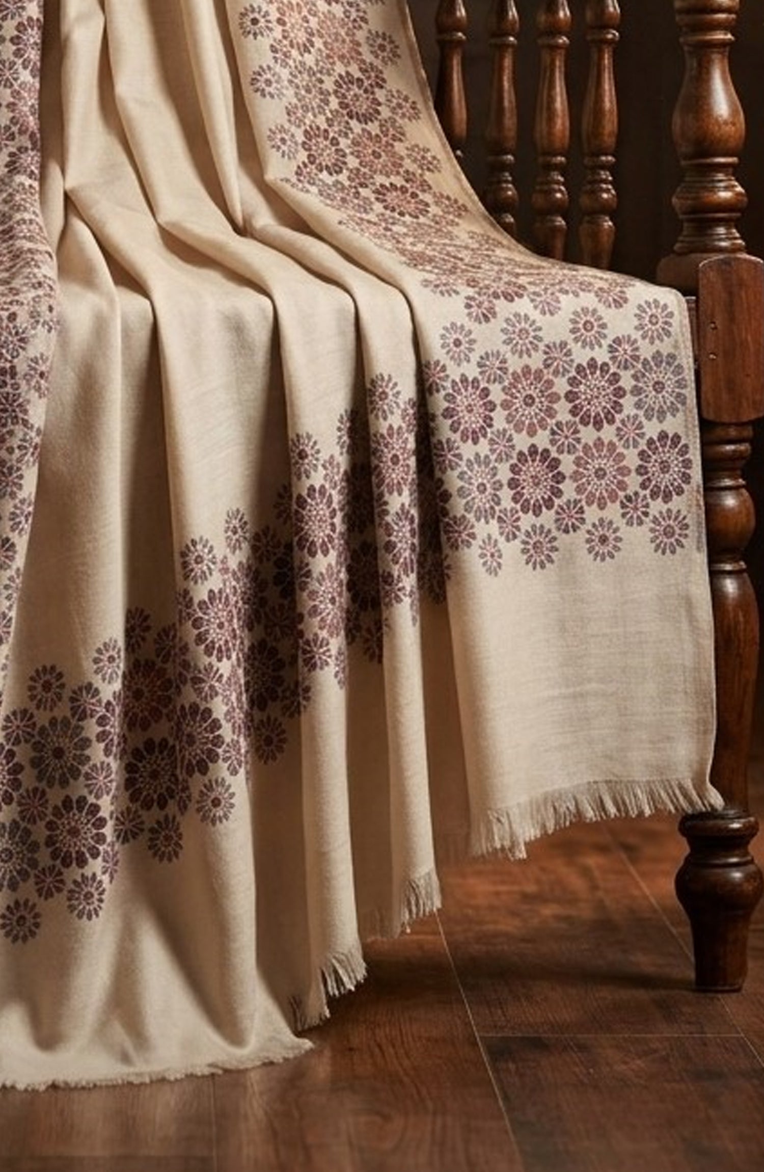 Amna Khadija Kanni Wool Jacquard Shawl - D-15 - AM26GW - Fawn - Winter Collection