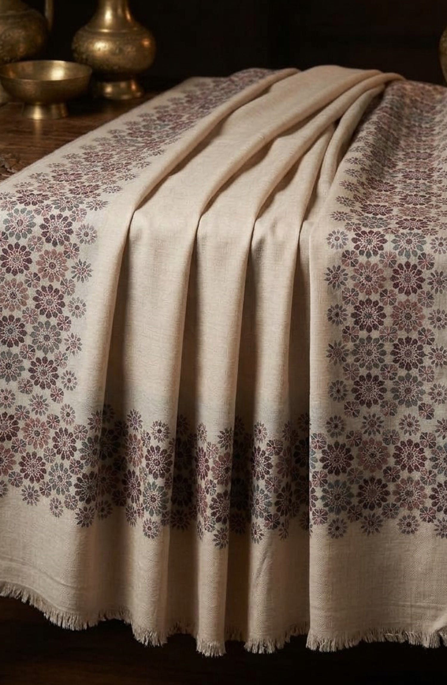 Amna Khadija Kanni Wool Jacquard Shawl - D-15 - AM26GW - Fawn - Winter Collection