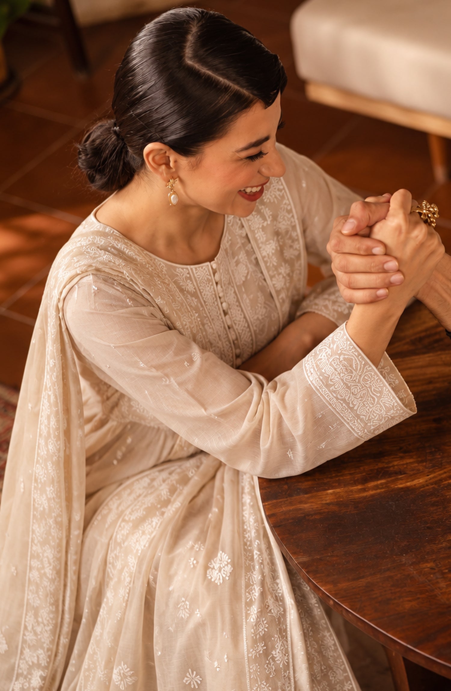 Amna Khadija Noor-e-Nawab Lucknowi Embroidered Cotton Stitched 3 Piece Suit - AKNNL-06 - AM26LKH - Skin - Winter Collection