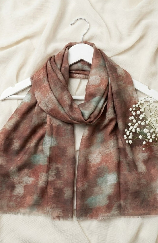 Amna Khadija Printed Twill Pure Lawn Stole - ALS-12 - AM26LST - Brown - Winter Collection