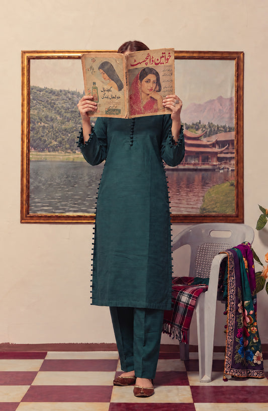 Amna Khadija Twinkle Khaddar Stitched 2 Piece Co-ord Set - AKTK-07 - AM26TWL - Green - Winter Collection