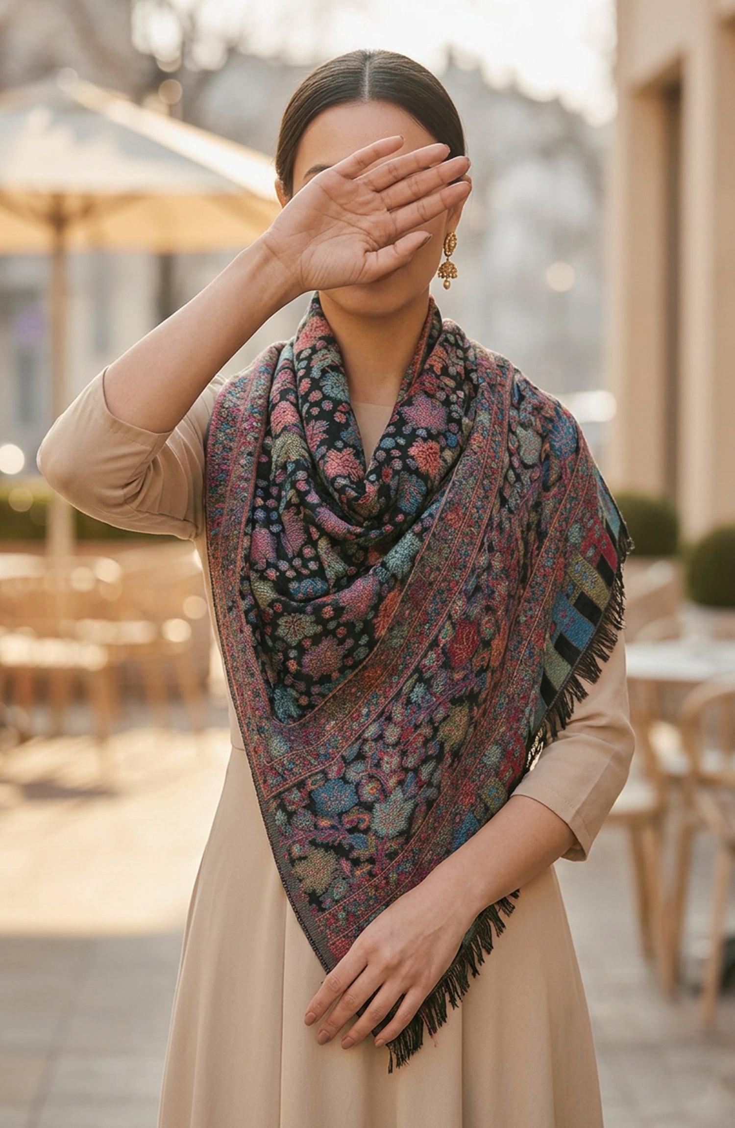 Amna Khadija Wool Jacquard Stole - AKW-09 - AM26STL - Black - Winter Collection
