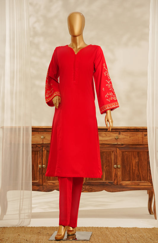 Amna Khadija Embroidered Lawn Stitched 2 Piece Suit - Design-05 - AK25VC5 - Red - Casual Collection