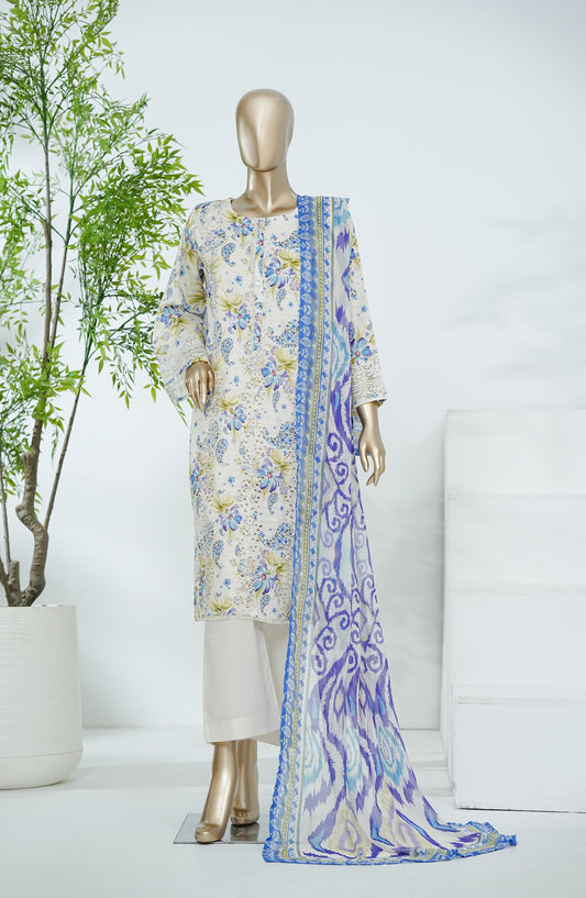 Amna Khadija Design by Aliaa Nesaa Embroidered Lawn Stitched 3 Piece Suit - AKAN-02 - AM26ALNS - Blue - Summer Collection