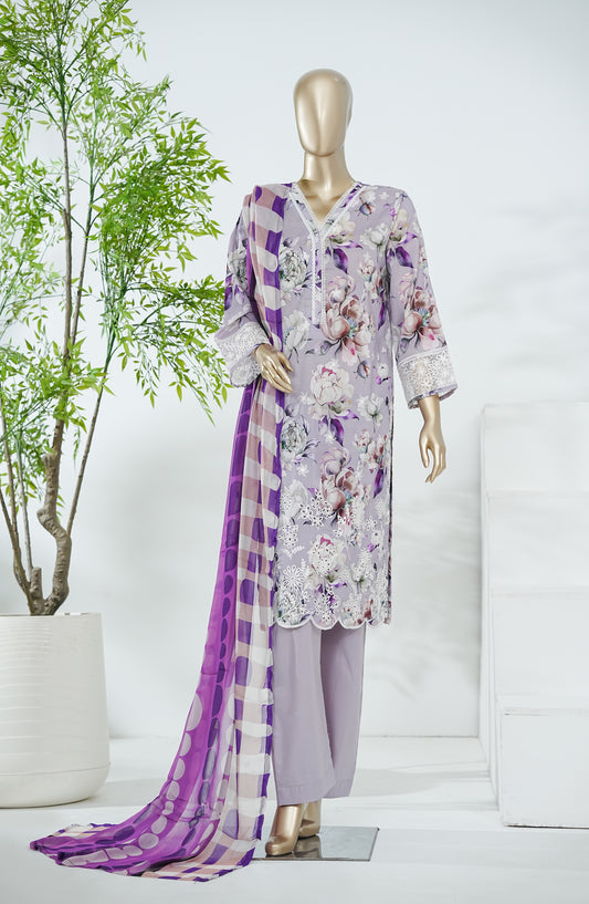 Amna Khadija Design by Aliaa Nesaa Embroidered Lawn Stitched 3 Piece Suit - AKAN-07 - AM26ALNS - Purple - Summer Collection