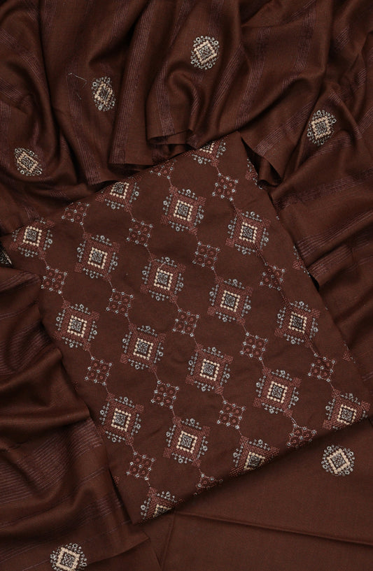 Amna Khadija Embroidered Dhanak Unstitched 3 Piece Suit - Design-06 - AM25DHC - Brown - Winter Collection