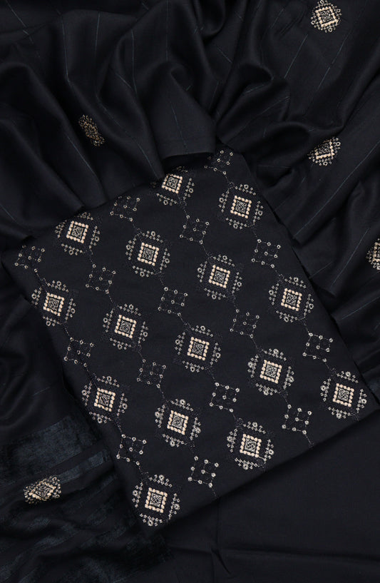 Amna Khadija Embroidered Dhanak Unstitched 3 Piece Suit - Design-05 - AM25DHC - Black - Winter Collection