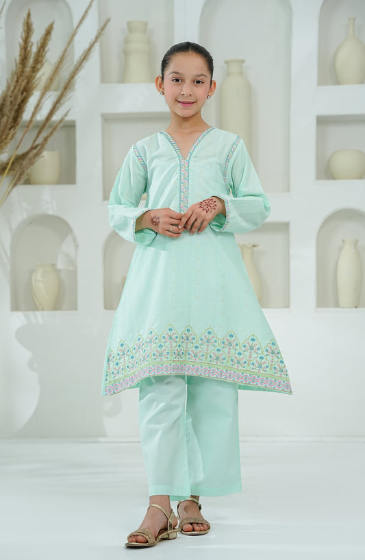 Amna Khadija Embroidered Cotton Jacquard Stitched 2 Piece Suit - AKEE-03 - AM26AKEE - Sea Green - Girls Eid Edit