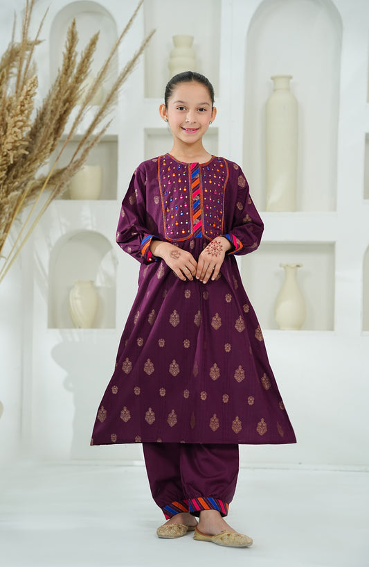 Amna Khadija Embroidered Cotton Jacquard Stitched 2 Piece Suit - AKEE-05 - AM26AKEE - Purple - Girls Eid Edit