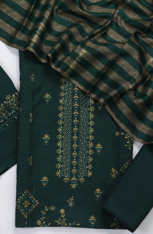Amna Khadija Embroidered Dhanak Unstitched 3 Piece Suit - Design-04 - AM25DHC - Green - Winter Collection