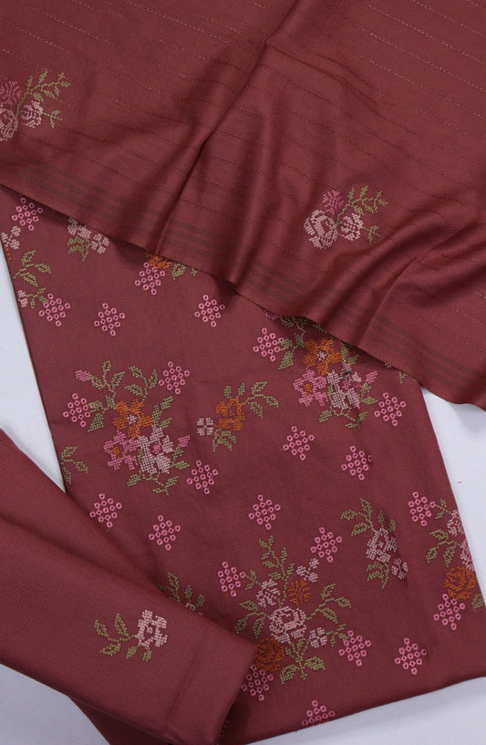 Amna Khadija Embroidered Dhanak Unstitched 3 Piece Suit - Design-04 - AM25TITC - Red - Winter Collection