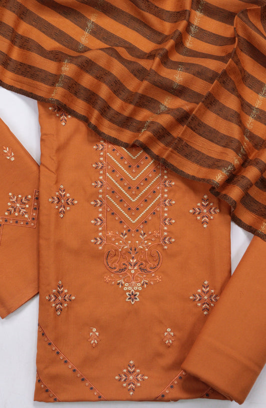 Amna Khadija Embroidered Dhanak Unstitched 3 Piece Suit - Design-05 - AM25DHC - Orange - Winter Collection