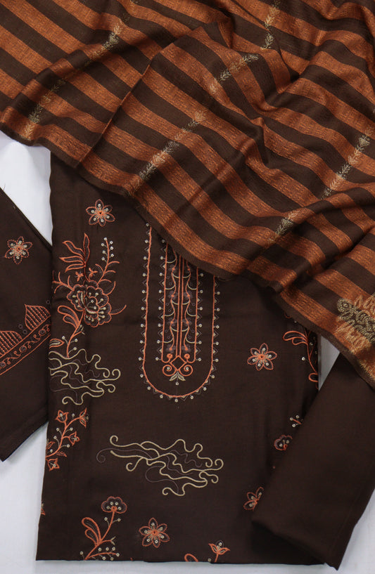 Amna Khadija Embroidered Dhanak Unstitched 3 Piece Suit - Design-07 - AM25DHC - Brown - Winter Collection