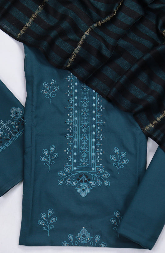Amna Khadija Embroidered Dhanak Unstitched 3 Piece Suit - Design-08 - AM25DHC - Blue - Winter Collection