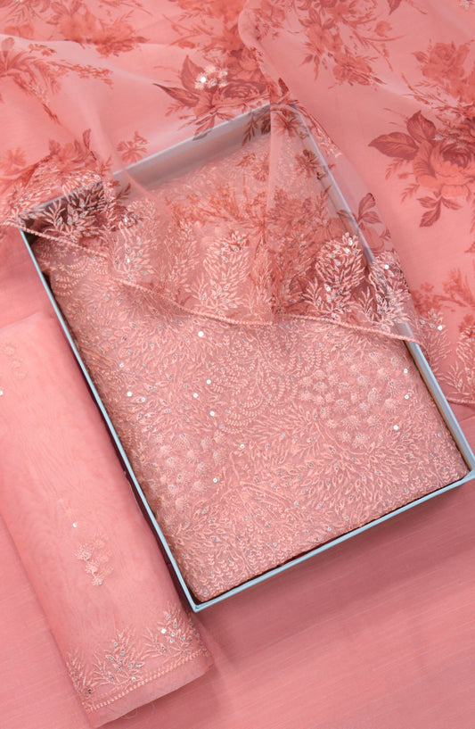 Amna Khadija Embroidered Organza Unstitched 3 Piece Suit - Design-04 - AM25LORG - Pink - Formal Collection
