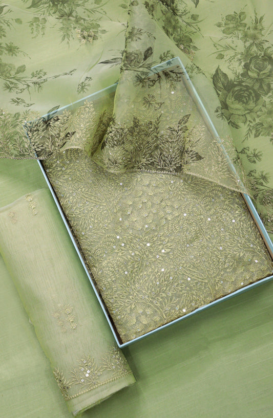 Amna Khadija Embroidered Organza Unstitched 3 Piece Suit - Design-05 - AM25LORG - Green - Formal Collection