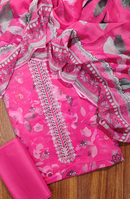 Amna Khadija Digital Print and Embroidered Slub Lawn Unstitched 3 Piece Suit - Design-05 - AM25SLU - Pink - Summer Collection