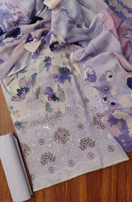 Amna Khadija Fancy Base Chikankari Lawn Unstitched 3 Piece Suit - Design-04 - AM25FNY - Purple - Summer Collection