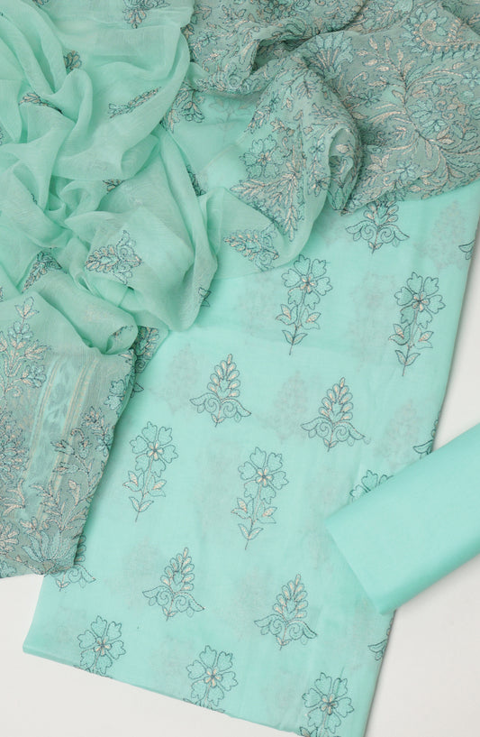Amna Khadija Fancy Embroidered Lawn Unstitched 3 Piece Suit - D-02 - AM26LFV - Ferozi - Summer Collection