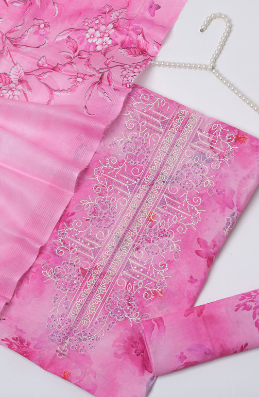 Amna Khadija Fancy Embroidered Lawn Unstitched 3 Piece Suit - D-09 - AM26EGHT - Pink - Summer Collection