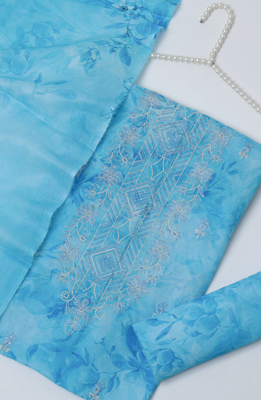 Amna Khadija Fancy Embroidered Lawn Unstitched 3 Piece Suit - D-02 - AM26EGHT - Blue - Summer Collection